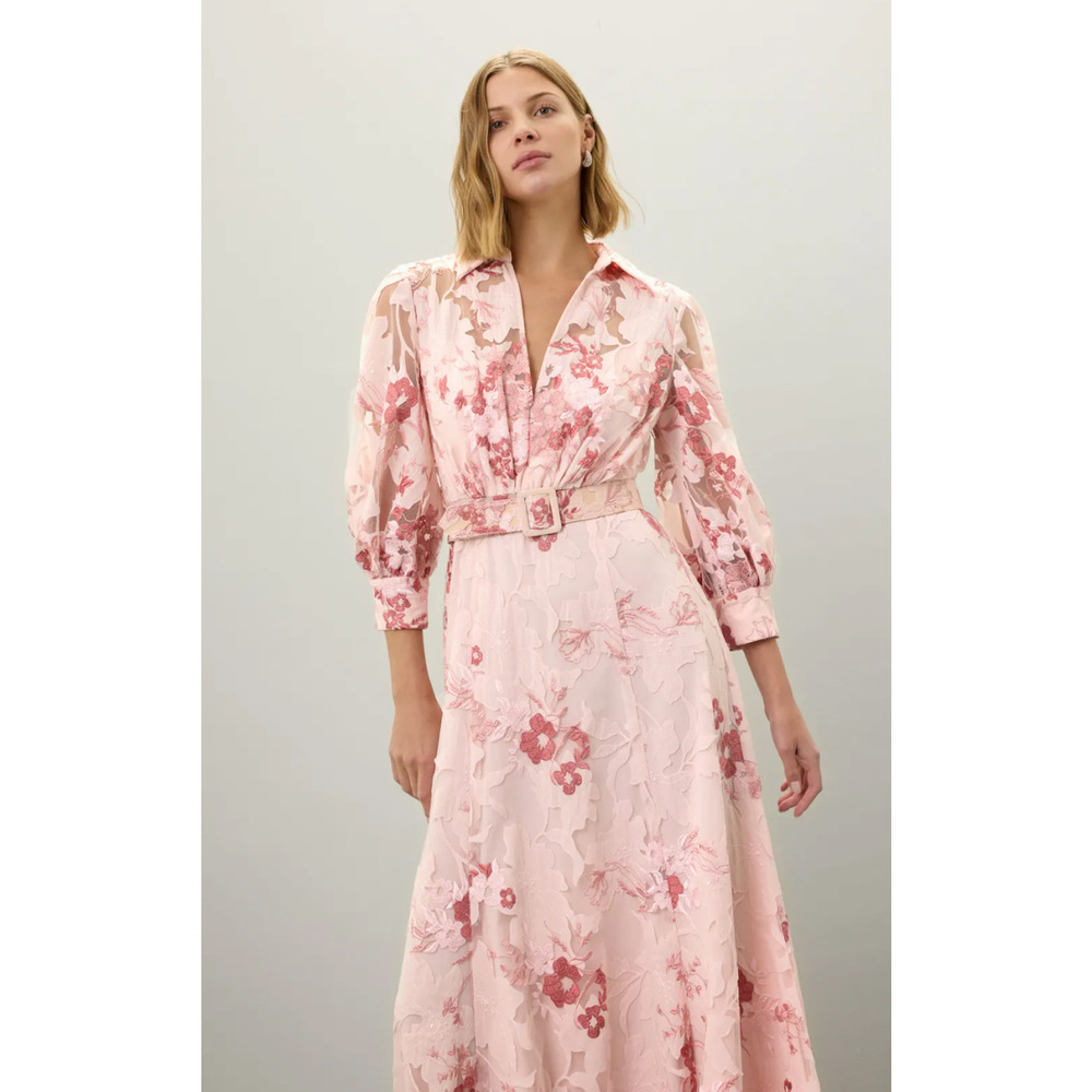 Badgley Mischka Blush Pink Floral V‑Neck Maxi Dress - Picture 2 of 11